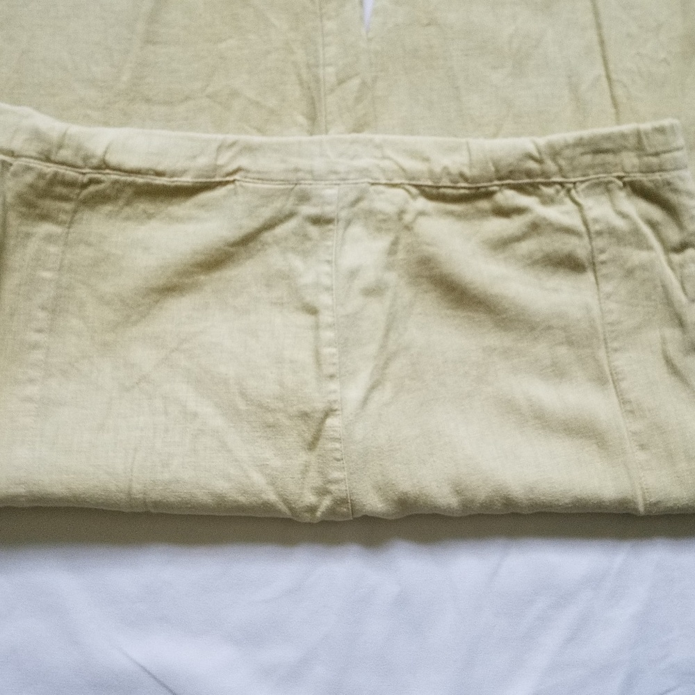 Beige Embroidered Linen Blend Drawstring Capris - Picture 5 of 8
